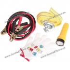 Professional 5 In 1 Car Emergency Kit (Tow Rope + Battery Cables + Gloves + Flashlight + Fuses)