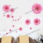 Reusable Sofa Background 3D Effect PVC Wall Stickers Gold Flower Removable Window Decor (PINK)