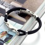 Fashion Rubber Bangle Bracelet 2014 Desinger Silicone Wristband 316L Stainless Steel Men's Bracelet (JewelOra BA100827)