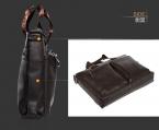 Модная многофункциональная мужская сумка из натуральной кожи украшенная двумя карманами, двумя короткими ручками и длинным ремешком.