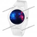 Quartz Watch with Planet Design Analog Display Round Dial and Transparent Rubber Band for Children