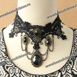 Retro Multi-Layered Gemstone Pendant Lace Necklace For Women (AS THE PICTURE)