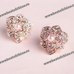 Pair of Elegant Faux Pearl and Rhinestone Embellished Stereoscopic Flower Earrings For Women (AS THE PICTURE)