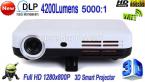 New DLP WiFi Full HD 1280*800P Game 3D Smart Projector 4200 Lumens Android 4.2 Multimedia Projector 