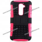 Exquisite TPU and PC Material Tyre Texture Protective Case Cover with Suport Function for LG Optimus G2 (ROSE MADDER)