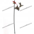 Ktten Playing Stick Feather Wand Cat Toy Pole with Red Rope Small Bell (AS THE PICTURE)