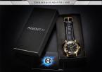 AGENTX AGX054 мужские водонепроницаемые часы с круглым золотистым циферблатом и ремешком из натуральной кожи.