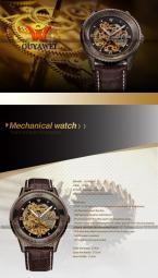Водонепроницаемые мужские часы автомат с оригинальным циферблатом и кожаным ремешком.