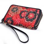 Fashion Double Zipper Floral Design Women's Clutchs Genuine Leather Wristlets Handbags Mobile Phone Key Bags Card Holders A3016