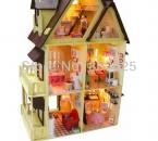  Big Size Kids Educational DIY Wooden Dollhouse -- Handmade Miniature House Model  Include Furnitures,Lamps,Tools