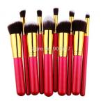 10 pcs Professional Makeup Brushes Set Cosmetics Tools Kit Synthetic Hair Gold arround Red Wooden Handle Eye Face Brush