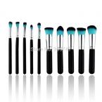 10 pcs Professional Makeup Brushes Set Cosmetics Tools Kit Blue Synthetic Hair silver arround Black Wooden Handle Eye Face Brush