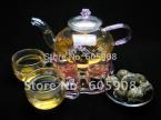 12 kinds  Blooming Tea + Glass Teapot + Teacups+ Warmer