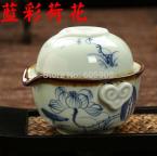 Quick and Easy Teaset Cup With Colorful Box 4pcs Celadon Portable +1 Teapot+1 Cup+10g Black Tea Blue Lotus Type