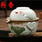 4pcs Celadon Portable Quick and Easy Teaset Cup With Colorful Box+1 Teapot+1 Cup+10g Black Tea The Story Of Lotus Type