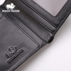 Бизон джинсовые высокое качество натуральная кожа мужчины ультра-малых ультратонкий держателя карты мужские черный тонкий бумажник мини-молния портмоне