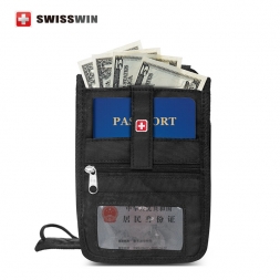 Swisswin владельца паспорта для мужчин и женщин карты с шеи ремень черный обложка для паспорта