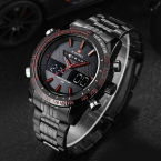 Мужские часы NAVIFORCE календарная 9024 люксовый бренд полный стали кварцевые часы цифровой из светодиодов часы военный спортивные часы relogio masculino