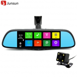 Junsun 7 "сенсорный Специальный Автомобильный ВИДЕОРЕГИСТРАТОР Зеркало Камеры GPS Bluetooth 16 ГБ Android 4.4 Dual Объектив FHD 1080 P Видеорегистратор Даш Cam