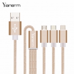 Yianerm Высокое Качество Нейлон Тканые Три Пробки Металла 3 в 1 Micro USB Multi Зарядное Устройство Кабель Для i6 Android Тип C Универсальный кабель