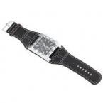 Модные водонепроницаемые кварцевые часы с широким кожаным черным ремешком (Чёрный)